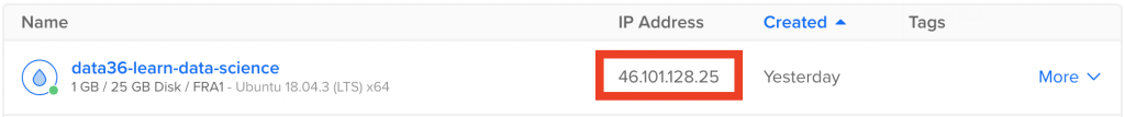ip address of digitalocean droplet old