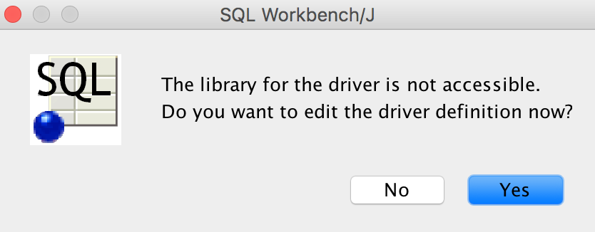 SQL Workbench error: "The library for the driver is not accessible!"