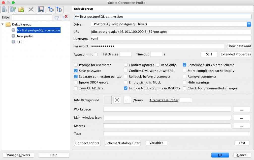 SQL workbench ready to login