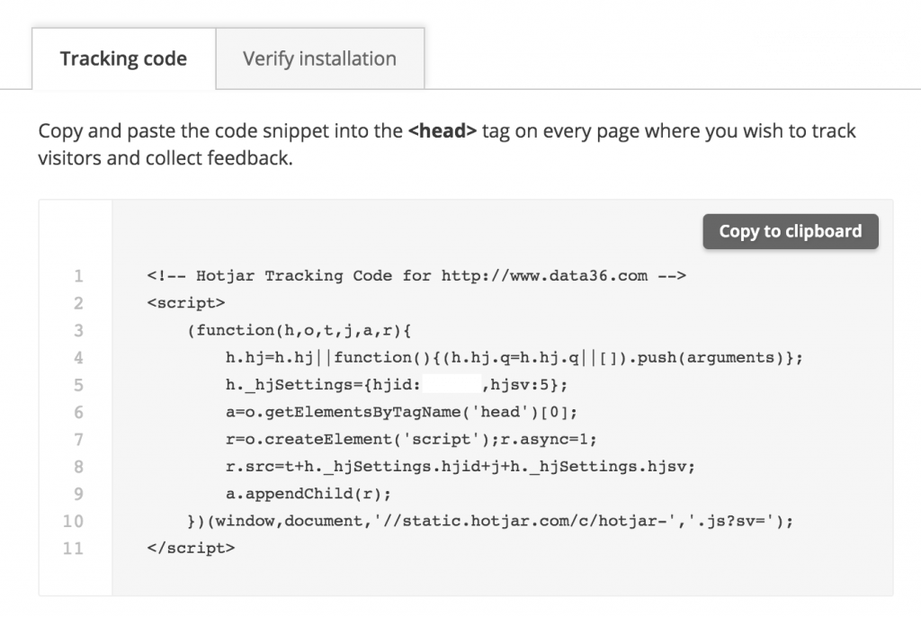 website heatmaps - Hotjar example - tracking code