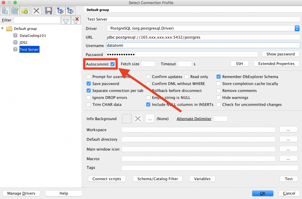 create table postgresql - autocommit sql workbench