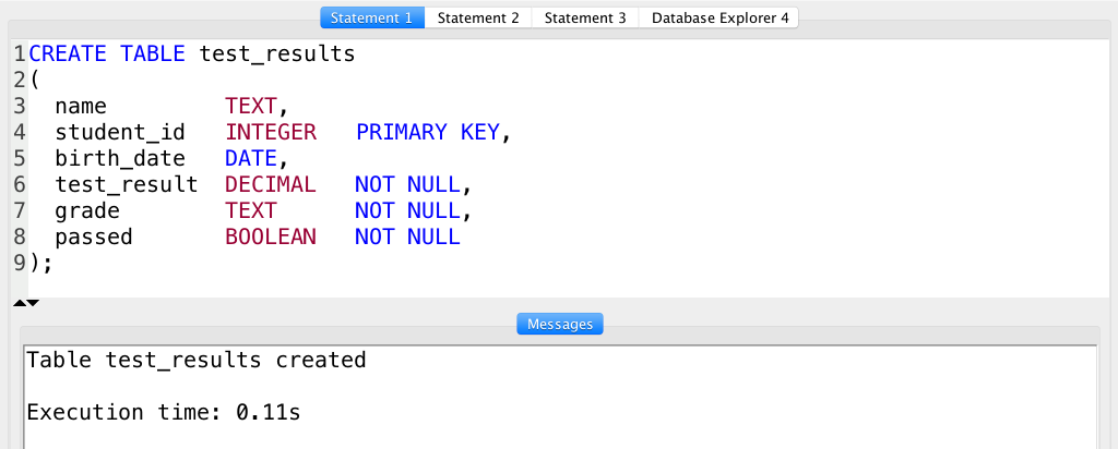 create table postgresql extra parameters