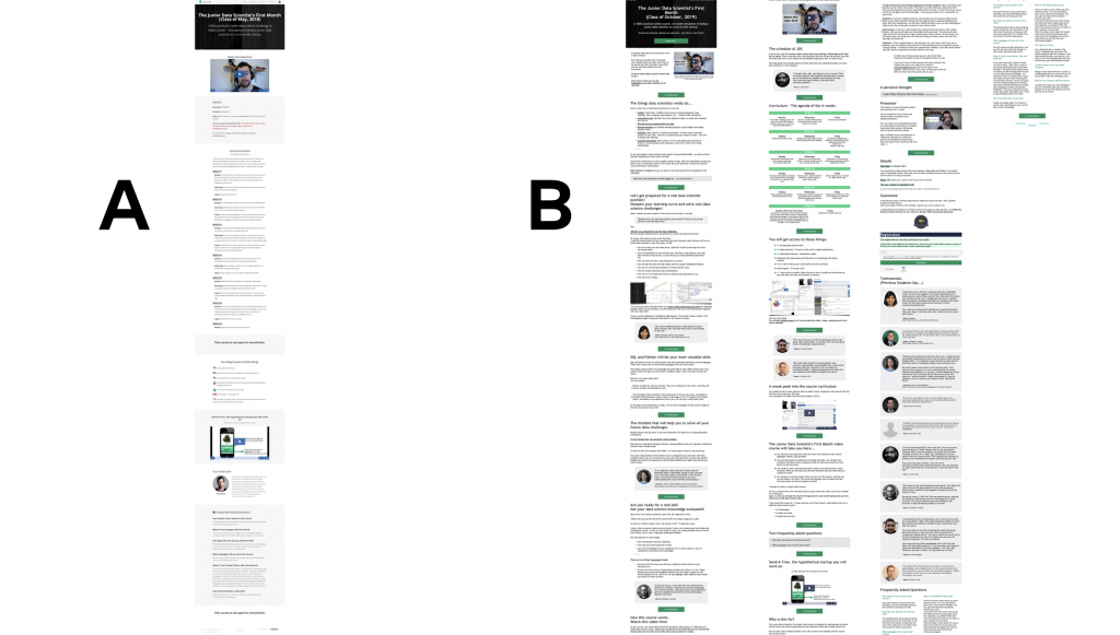 ab testing misconceptions -- landing page example