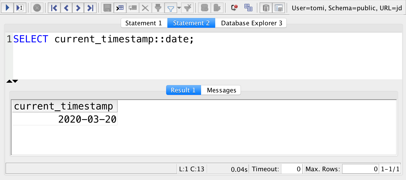 SQL current date and time month year etc. in postgreSQL