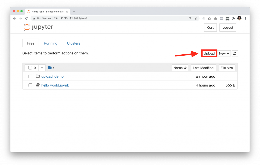 upload a file to a data server with jupyter