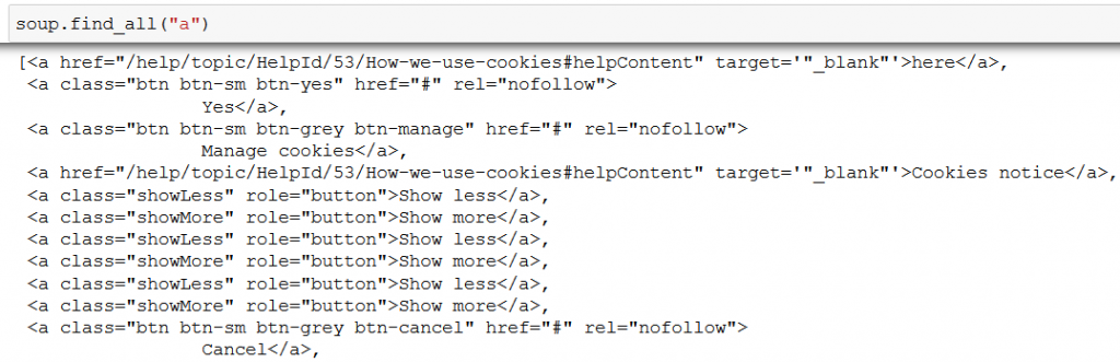 beautifulsoup find all method example