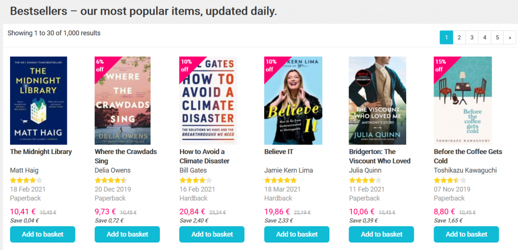 book depository bestsellers webpage