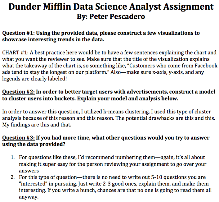 data scientist assignement example