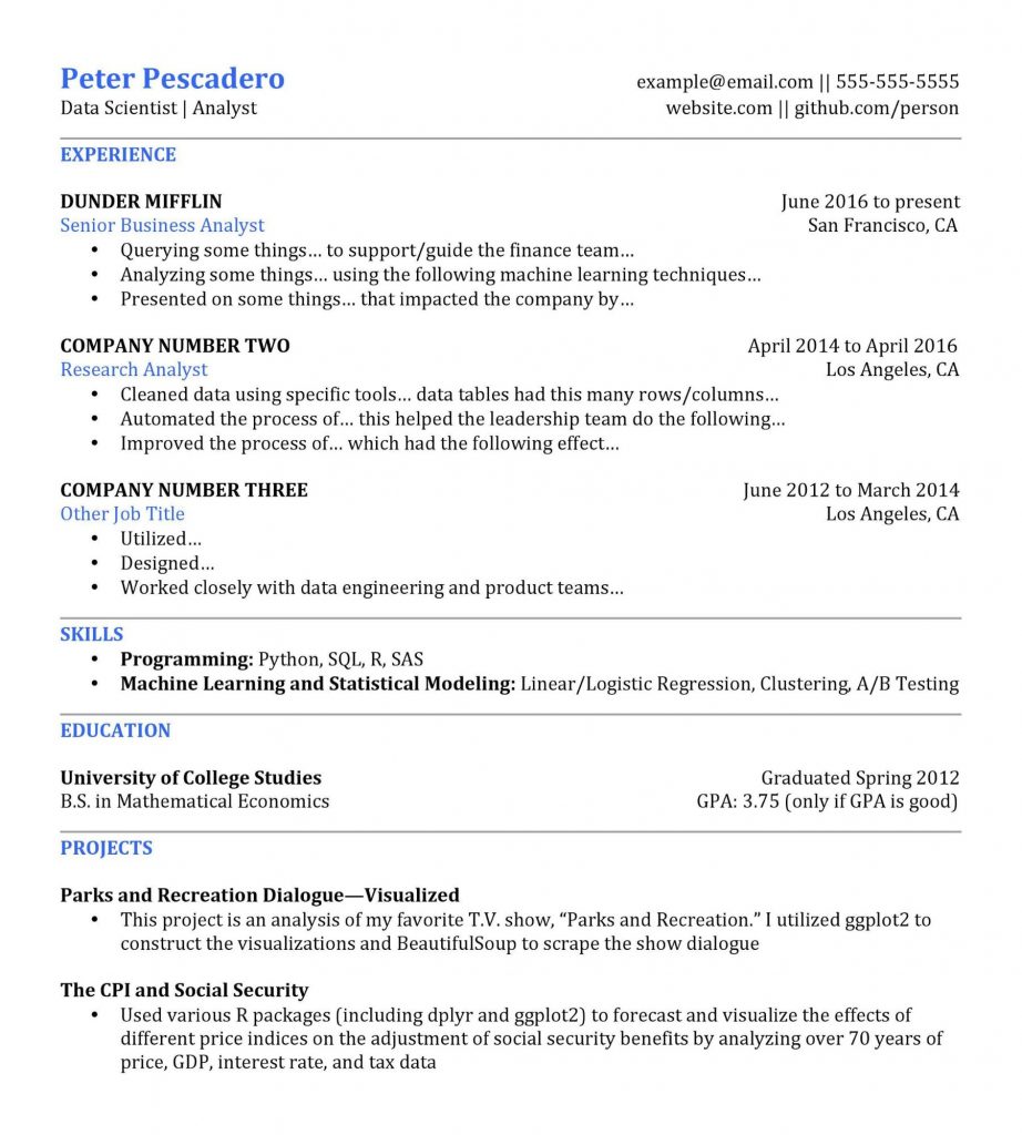 data scientist cv example