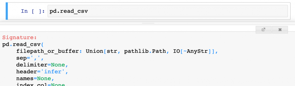 pandas example inline documentation shift tab